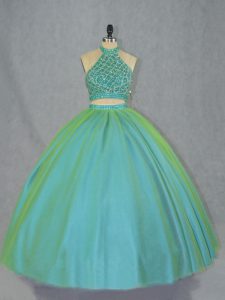 Lace Up Ball Gown Prom Dress Green for Sweet 16 and Quinceanera with Beading