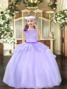 Fantastic Beading Little Girl Pageant Gowns Lavender Zipper Sleeveless Floor Length