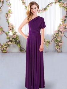 Sweet Empire Vestidos de Damas Purple One Shoulder Chiffon Sleeveless Floor Length Criss Cross