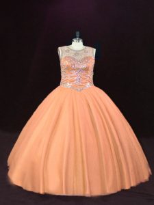 Lovely Floor Length Lace Up Quinceanera Dresses Peach for Sweet 16 and Quinceanera with Beading