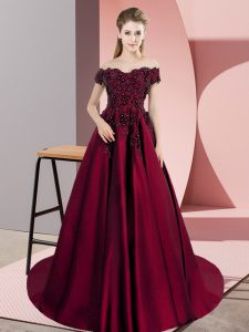 Zipper Sweet 16 Dresses Wine Red for Sweet 16 and Quinceanera with Appliques Court Train