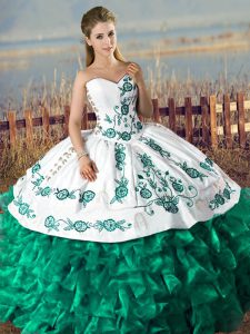 Lovely Sleeveless Floor Length Embroidery and Ruffles Lace Up Quinceanera Dresses with Green