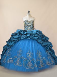 Customized Ball Gowns Sleeveless Blue Quinceanera Dresses Brush Train Lace Up
