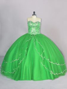 Ideal Sleeveless Brush Train Beading Lace Up Sweet 16 Quinceanera Dress