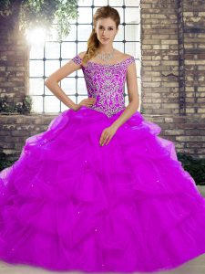 Noble Sleeveless Brush Train Beading and Pick Ups Lace Up Ball Gown Prom Dress
