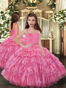 Low Price Straps Sleeveless Organza Little Girl Pageant Gowns Ruffled Layers Lace Up