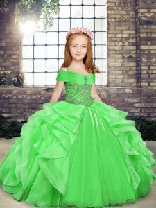 New Style Girls Pageant Dresses Party and Wedding Party with Beading and Ruffles Straps Sleeveless Lace Up