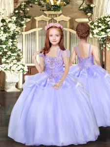 Floor Length Lavender Custom Made Pageant Dress Organza Sleeveless Beading