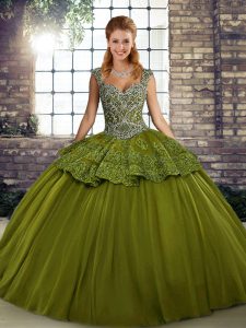 Adorable Olive Green Straps Lace Up Beading and Appliques Sweet 16 Quinceanera Dress Sleeveless
