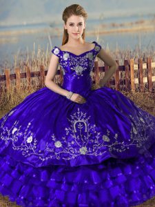Embroidery and Ruffled Layers Sweet 16 Dresses Purple Lace Up Sleeveless Floor Length