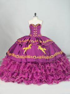 Purple Vestidos de Quinceanera Sweetheart Sleeveless Brush Train Lace Up