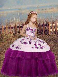 Floor Length Ball Gowns Sleeveless Fuchsia Child Pageant Dress Side Zipper