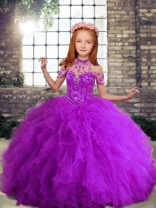 Customized Sleeveless Lace Up Floor Length Beading and Ruffles Pageant Dress Toddler