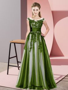 Trendy Beading and Lace Quinceanera Dama Dress Olive Green Zipper Sleeveless Floor Length