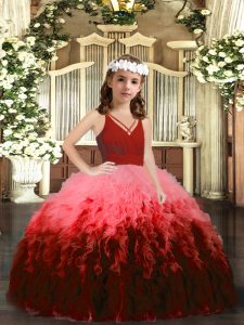 Multi-color V-neck Zipper Beading and Ruffles Pageant Gowns For Girls Sleeveless