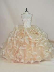 Sweetheart Sleeveless Lace Up Beading and Ruffles Quinceanera Dress in Champagne