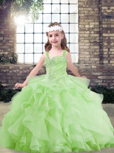 Dazzling Sleeveless Beading and Ruffles Lace Up Girls Pageant Dresses