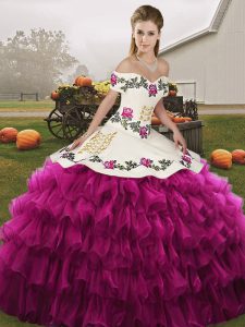 Fantastic Fuchsia Sleeveless Organza Lace Up Vestidos de Quinceanera for Military Ball and Sweet 16 and Quinceanera