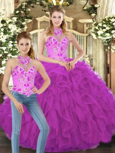 Deluxe Tulle Sleeveless Floor Length Quinceanera Gown and Embroidery and Ruffles