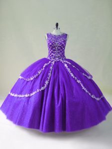 Exceptional Floor Length Purple Quinceanera Gown Scoop Sleeveless Zipper