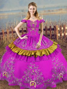Clearance Purple Sleeveless Floor Length Embroidery Lace Up Quinceanera Gowns