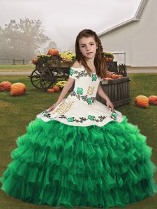 Dramatic Ball Gowns Little Girl Pageant Dress Green Straps Organza Sleeveless Floor Length Lace Up