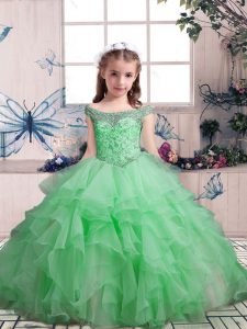 Sleeveless Floor Length Beading and Ruffles Lace Up Girls Pageant Dresses