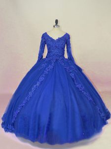 Stylish Ball Gowns Long Sleeves Royal Blue Sweet 16 Quinceanera Dress Lace Up
