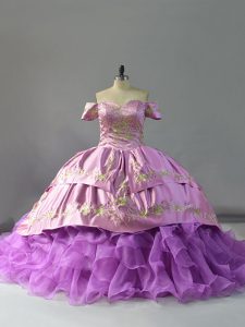 Romantic Lavender Sleeveless Beading and Embroidery and Ruffles Lace Up Sweet 16 Dresses