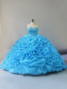 Elegant Court Train Ball Gowns Sweet 16 Quinceanera Dress Baby Blue Sweetheart Organza Sleeveless Lace Up