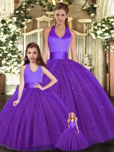Top Selling Purple Sleeveless Ruching Floor Length Quinceanera Gowns