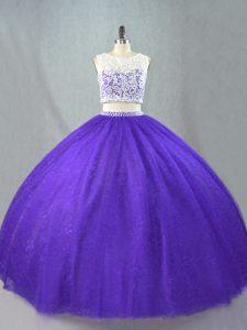 Captivating Appliques Sweet 16 Dresses Purple Zipper Sleeveless Floor Length