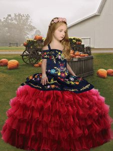Ball Gowns Child Pageant Dress Red Straps Organza Sleeveless Floor Length Lace Up