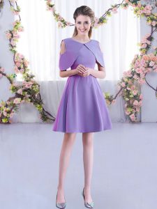 Beautiful Lavender Scoop Neckline Ruching Court Dresses for Sweet 16 Half Sleeves Zipper