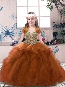 Sleeveless Beading and Ruffles Lace Up Kids Pageant Dress