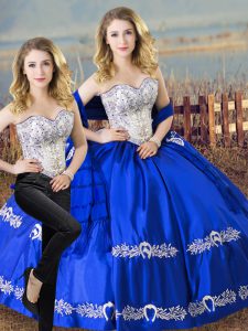 Extravagant Satin and Organza Sleeveless Floor Length Quinceanera Dresses and Beading and Embroidery
