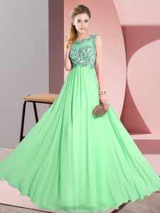 Artistic Floor Length Backless Quinceanera Court Dresses Green for Wedding Party with Beading and Appliques