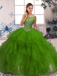Green Ball Gowns Beading and Ruffles Quinceanera Gown Zipper Organza Sleeveless Floor Length