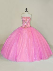 Custom Design Pink Sleeveless Tulle Lace Up Sweet 16 Quinceanera Dress for Sweet 16 and Quinceanera