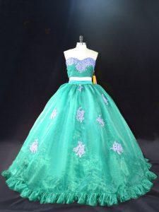 Turquoise Sweetheart Neckline Appliques Quinceanera Gown Sleeveless Zipper