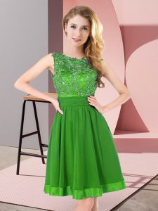Cheap Scoop Sleeveless Quinceanera Court Dresses Mini Length Beading and Appliques Green Chiffon