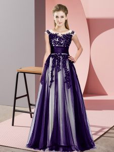 New Arrival Beading and Lace Quinceanera Court of Honor Dress Purple Zipper Sleeveless Floor Length