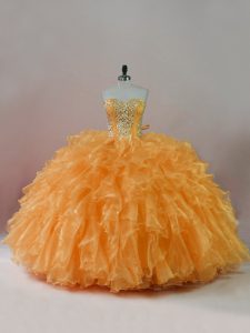 Customized Ball Gowns Ball Gown Prom Dress Orange Sweetheart Organza Sleeveless Floor Length Lace Up