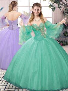 Extravagant Apple Green Sleeveless Tulle Lace Up 15th Birthday Dress for Sweet 16 and Quinceanera
