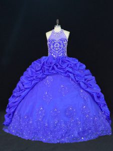 Royal Blue Sleeveless Beading and Appliques and Embroidery and Pick Ups Floor Length Quinceanera Gowns