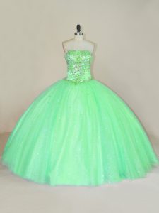 Superior Ball Gowns Quinceanera Gowns Green Strapless Tulle Sleeveless Floor Length Lace Up