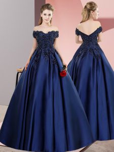 Customized Navy Blue Quinceanera Dresses Sweet 16 and Quinceanera with Lace Off The Shoulder Sleeveless Zipper
