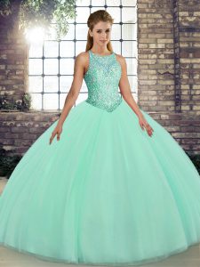 Apple Green Sleeveless Floor Length Embroidery Lace Up Sweet 16 Quinceanera Dress