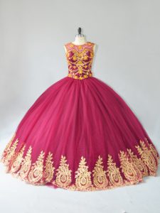 Custom Designed Burgundy Sleeveless Appliques Floor Length Sweet 16 Dresses