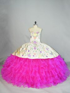 Artistic Fuchsia Quinceanera Dresses Sweet 16 and Quinceanera with Embroidery and Ruffled Layers Sweetheart Sleeveless Lace Up